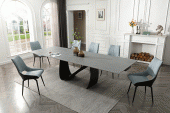 Dining Room Furniture Kitchen Tables and Chairs Sets 9087 Table Dark grey with 1239 swivel blue chairs